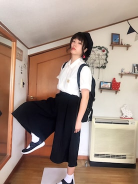 「ビッグシャツ」｜「アイテム（ハンチング/ベレー帽）」を使った、しまこさん（レディース・161cm）の夏コーディネート