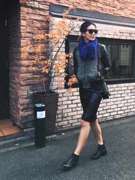 「レザースカート」｜「アイテム（スタジャン）」を使った、mariko   さん（レディース・170cm）の冬コーディネート