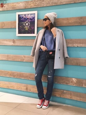 「CONVERSE（コンバース）のCONVERSE (コンバース）　【メンズ・ウイメンズ】オールスターハイ　ALL STAR HI チャックテイラー（スニーカー）」を使った、mariko   さん（レディース・170cm）の冬コーディネート
