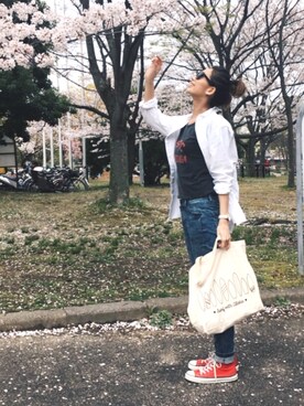 「CONVERSE（コンバース）のCONVERSE (コンバース）　【メンズ・ウイメンズ】オールスターハイ　ALL STAR HI チャックテイラー（スニーカー）」を使った、mariko   さん（レディース・170cm）の春コーディネート