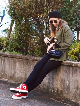 「CONVERSE（コンバース）のCONVERSE (コンバース）　【メンズ・ウイメンズ】オールスターハイ　ALL STAR HI チャックテイラー（スニーカー）」を使った、mariko   さん（レディース・170cm）の秋コーディネート