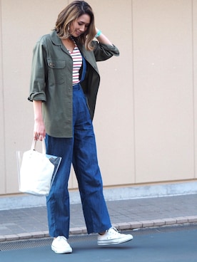 「アイテム（つなぎ/オールインワン、ブルー系）」を使った、mariko   さん（レディース・170cm）の春コーディネート