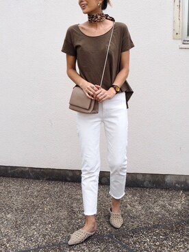 「Mila Owen（ミラオーウェン）のカットオフストレートデニム（デニムパンツ）」を使った、mariko   さん（レディース・170cm）の夏コーディネート