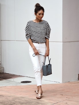 「Mila Owen（ミラオーウェン）のカットオフストレートデニム（デニムパンツ）」を使った、mariko   さん（レディース・170cm）の夏コーディネート