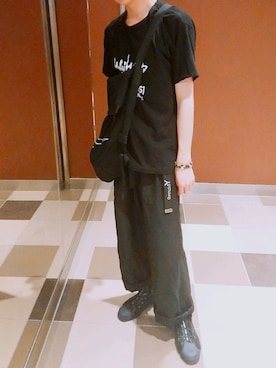 「Yohji Yamamoto（ヨウジヤマモト）のアイテム（ショルダーバッグ）」を使った、JUNさん（メンズ・170cm）の夏コーディネート