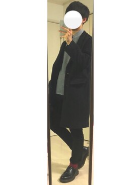 「coen（コーエン）のアイテム（チェスターコート）」を使った、さささん（メンズ・174cm）の冬コーディネート