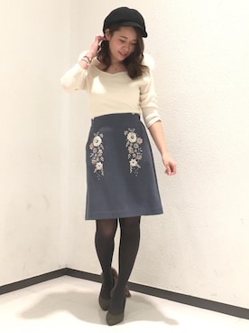 「刺繍」｜「アイテム（キャスケット）」を使った、yuka.c5さん（レディース・159cm）の冬コーディネート