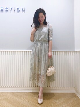 yuka.c5さんの「パネルレース7分袖ドレス」を使ったコーディネート