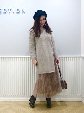 「ロングニット」｜「アイテム（ワンピース/ドレス）」を使った、yuka.c5さん（レディース・159cm）の冬コーディネート