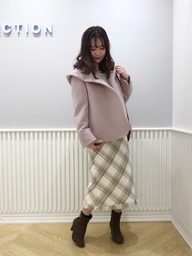 「ピンクコート」｜「アイテム（その他アウター）」を使った、yuka.c5さん（レディース・159cm）の冬コーディネート