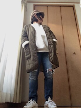 「ドラフトリーバイス」｜「アイテム（Tシャツ/カットソー）」を使った、塩こんぶさん（レディース・154cm）の冬コーディネート