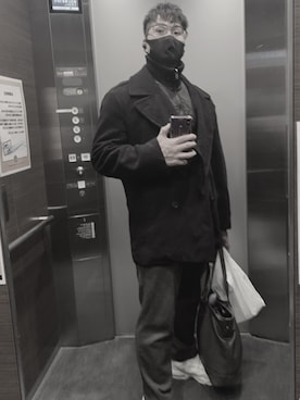 「Calvin Klein（カルバン・クライン）のアイテム（ピーコート）」を使った、sumoloveさん（メンズ・171cm）の冬コーディネート