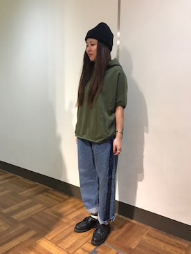 「ボーダーソックス」｜「アイテム（ニットキャップ/ビーニー）」を使った、もぎさん（レディース・153cm）の夏コーディネート