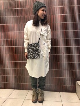 「and wander（アンドワンダー）のアイテム（ワンピース/ドレス）」を使った、もぎさん（レディース・153cm）の秋コーディネート