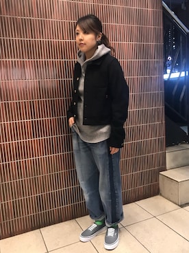 「リメイクデニム」｜「アイテム（ブルゾン）」を使った、もぎさん（レディース・153cm）の秋コーディネート