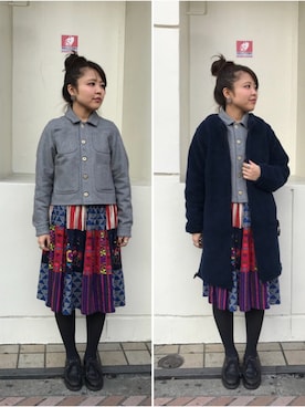 「Paraboot」｜「アイテム（ノーカラージャケット）」を使った、もぎさん（レディース・153cm）の冬コーディネート