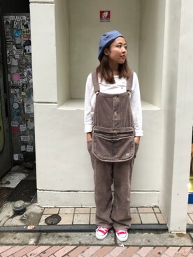 「MANASTASH（マナスタッシュ）のアイテム（オールインワン・サロペット）」を使った、もぎさん（レディース・153cm）の秋コーディネート