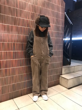 「MANASTASH（マナスタッシュ）のアイテム（オールインワン・サロペット）」を使った、もぎさん（レディース・153cm）の秋コーディネート