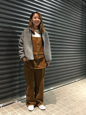 「MANASTASH（マナスタッシュ）のアイテム（オールインワン・サロペット）」を使った、もぎさん（レディース・153cm）の秋コーディネート