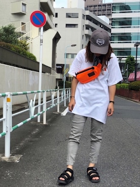 「MYSTERY RANCH（ミステリーランチ）のアイテム（バッグ）」を使った、もぎさん（レディース・153cm）の夏コーディネート
