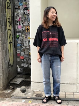 「リメイクデニム」｜「アイテム（サンダル）」を使った、もぎさん（レディース・153cm）の夏コーディネート