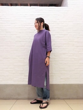 「リメイクデニム」｜「アイテム（ワンピース/ドレス）」を使った、もぎさん（レディース・153cm）の夏コーディネート