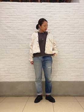 「リメイクデニム」｜「アイテム（ドレスシューズ）」を使った、もぎさん（レディース・153cm）の冬コーディネート