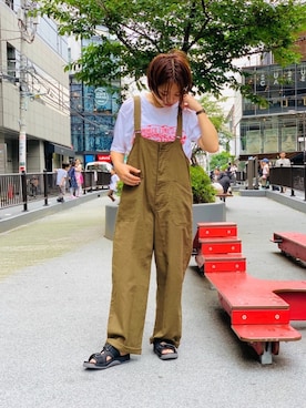 「MANASTASH（マナスタッシュ）のアイテム（オールインワン・サロペット）」を使った、もぎさん（レディース・153cm）の夏コーディネート