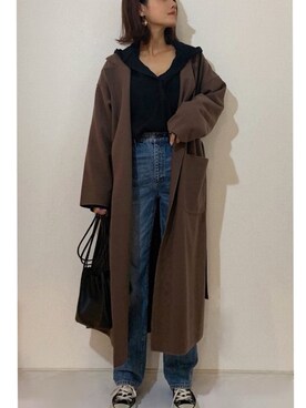 「ブラウン×ブラック」｜「アイテム（チェスターコート）」を使った、chi__ka❤︎さん（レディース・161cm）の秋コーディネート