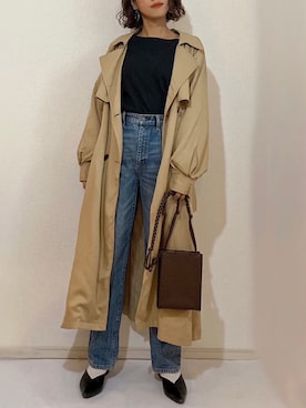 「ハイウエストストレートジーンズ」｜「アイテム（トレンチコート）」を使った、chi__ka❤︎さん（レディース・161cm）の冬コーディネート