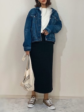 「GRL（グレイル）のアイテム（デニムジャケット）」を使った、chi__ka❤︎さん（レディース・161cm）の冬コーディネート