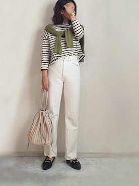 「ハイウエストストレートジーンズ」｜chi__ka❤︎さん（レディース・161cm）の春コーディネート