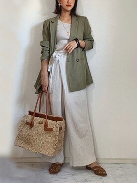 「Re:EDIT（リエディ）のリネンブレンドカシュクールパンツ（その他パンツ）」を使った、chi__ka❤︎さん（レディース・161cm）の春コーディネート