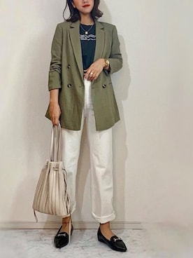 「ハイウエストストレートジーンズ」｜chi__ka❤︎さん（レディース・161cm）の春コーディネート