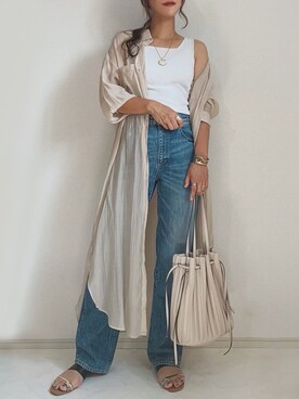 「ハイウエストストレートジーンズ」｜「アイテム（ワンピース/ドレス）」を使った、chi__ka❤︎さん（レディース・161cm）の夏コーディネート