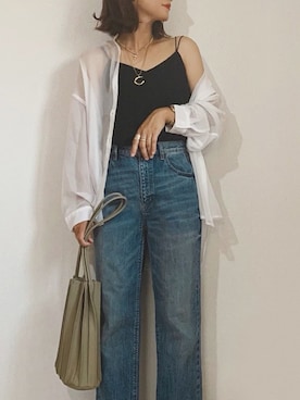 「ハイウエストストレートジーンズ」｜chi__ka❤︎さん（レディース・161cm）の夏コーディネート