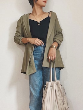 「ハイウエストストレートジーンズ」｜「アイテム（アクセサリー）」を使った、chi__ka❤︎さん（レディース・161cm）の夏コーディネート