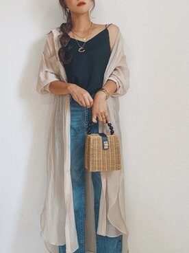 「ハイウエストストレートジーンズ」｜「アイテム（ワンピース/ドレス）」を使った、chi__ka❤︎さん（レディース・161cm）の夏コーディネート