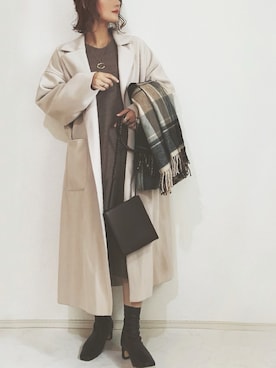 「reca（レカ）のチェック柄大判ストール（ストール/ショール）」を使った、chi__ka❤︎さん（レディース・161cm）の秋コーディネート