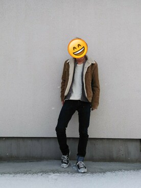「GU（ジーユー）のアイテム（ダッフルコート）」を使った、シラスさん（メンズ・168cm）の冬コーディネート