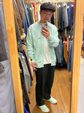 「LACOSTE」｜「アイテム（ハンチング/ベレー帽）」を使った、sakuさん（メンズ・170cm）の秋コーディネート