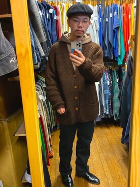 「Wrangler」｜「アイテム（ハンチング/ベレー帽）」を使った、sakuさん（メンズ・170cm）の冬コーディネート