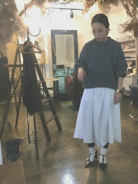「ボリュームニット」｜「アイテム（シャツワンピース）」を使った、Hikariさん（レディース・160cm）の冬コーディネート