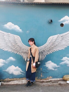 「韓国」｜「アイテム（ステンカラーコート）」を使った、ちせさん（レディース・158cm）の春コーディネート