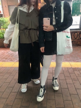 「アイテム（タイツ/ストッキング、ホワイト系）」を使った、higakanaさん（レディース・156cm）の秋コーディネート