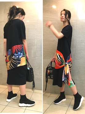 「ソックススニーカー」｜「アイテム（ワンピース/ドレス）」を使った、瀬口かなさん（レディース・158cm）の夏コーディネート