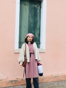 「chocol raffine robe（ショコラフィネローブ）のアイテム（シャツワンピース）」を使った、文生さん（レディース・155cm）の春コーディネート