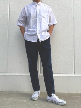 タンクトップを使った 白シャツ デニム のメンズ人気ファッションコーディネート Wear