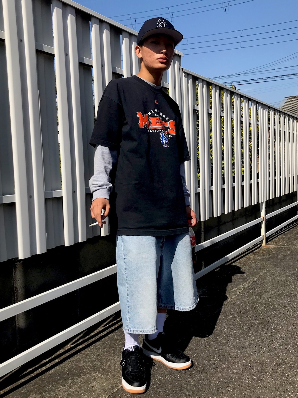 「ストリート、だぼだぼ、ヒップホップ」｜「'47のYankees Sure Shot ‘47 CAPTAIN（キャップ、ブルー系）」を使った、Does @DIGMOさん（メンズ・162cm）の春コーディネートの1枚目の写真