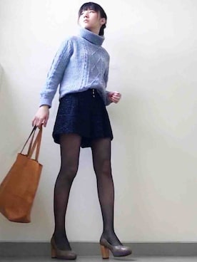 「ブルーニット」｜「アイテム（その他）」を使った、おこめさん（レディース・155cm）の秋コーディネート